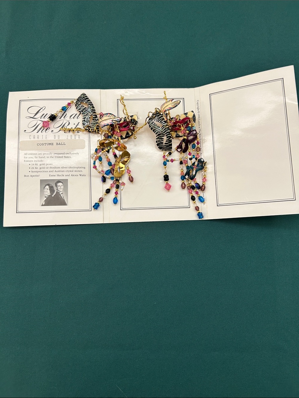 1990 Lunch at the Ritz Costume Ball masquerade clip on earrings by Esme Hecht